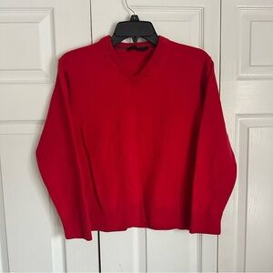 Raffi Sweater Kids XL Women Small Red Extra Fine Merino Wool V Neck Pullover